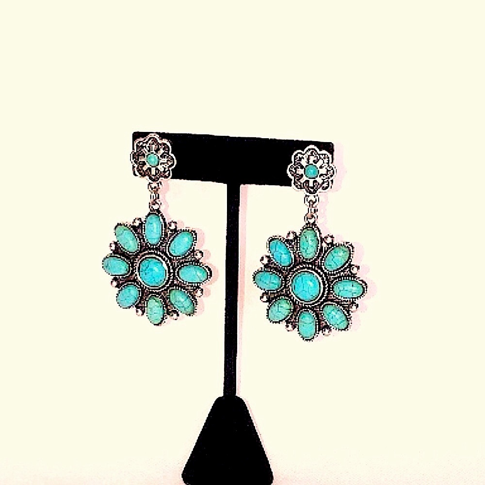TURQUOISE  CONCHO SILVER EARRINGS Last 1 LONG BUT STILL LIGHTWEIGHT